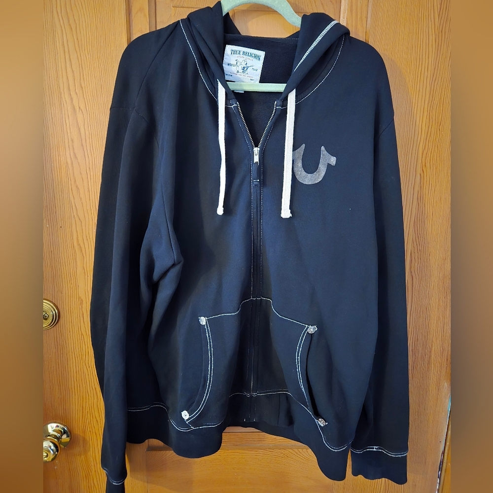 True Religion Jeans Buddha World Tour Black Full Zip Hoodie Sweatshirt Men's 3XL